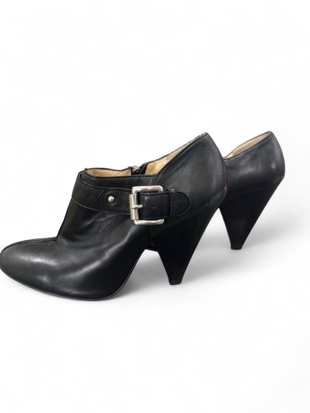 Michael Kors Black Leather Buckle Cone Heels